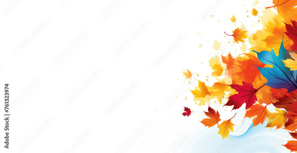 Autumn leaves in warm tones swirling on a light background, evoking a breezy fall day.