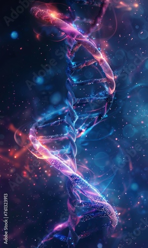 DNA molecule helix structure. Glowing futuristic background.