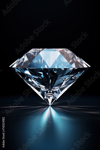 Large diamond isolated on black background. Ai Generative