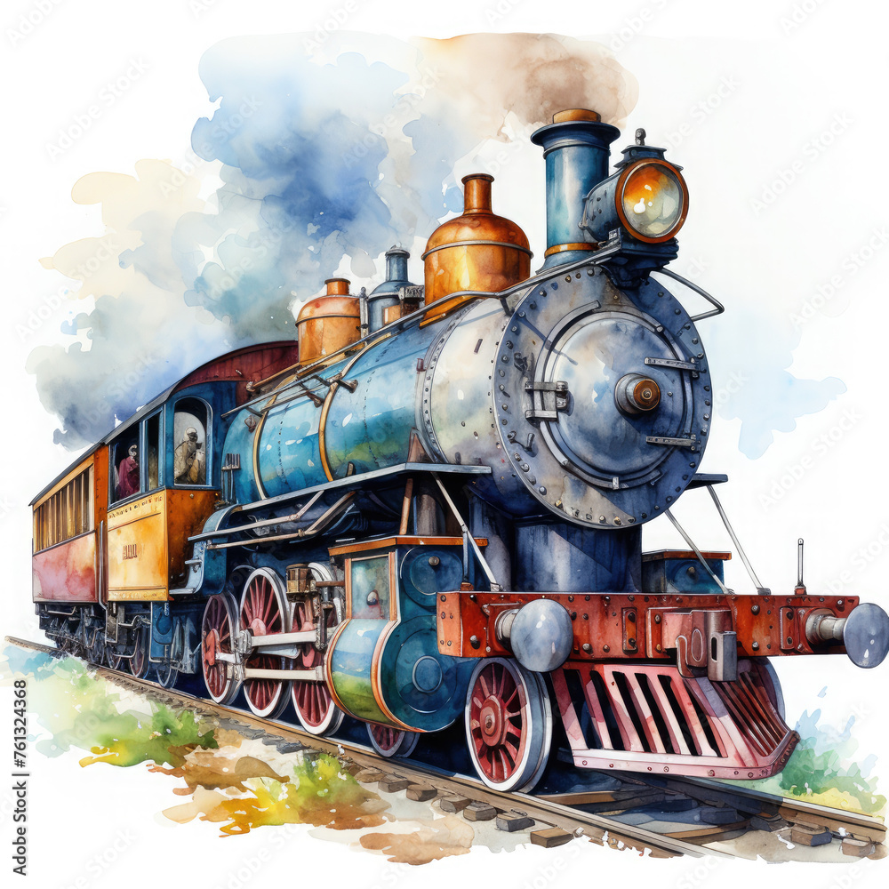 Watercolor Seamless STEAM TRAIN Illustration, Generative Ai Watercolor Seamless STEAM TRAIN Illustration, Generative Ai