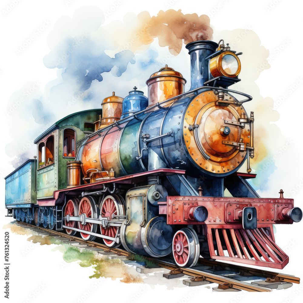 Watercolor Seamless STEAM TRAIN Illustration, Generative Ai