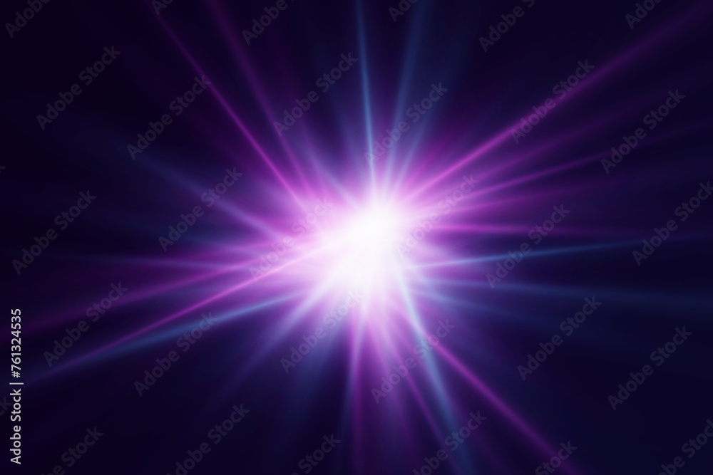 Dynamic flare of light. Explosion of bright light with flash rays. Special effect of star and lenses.