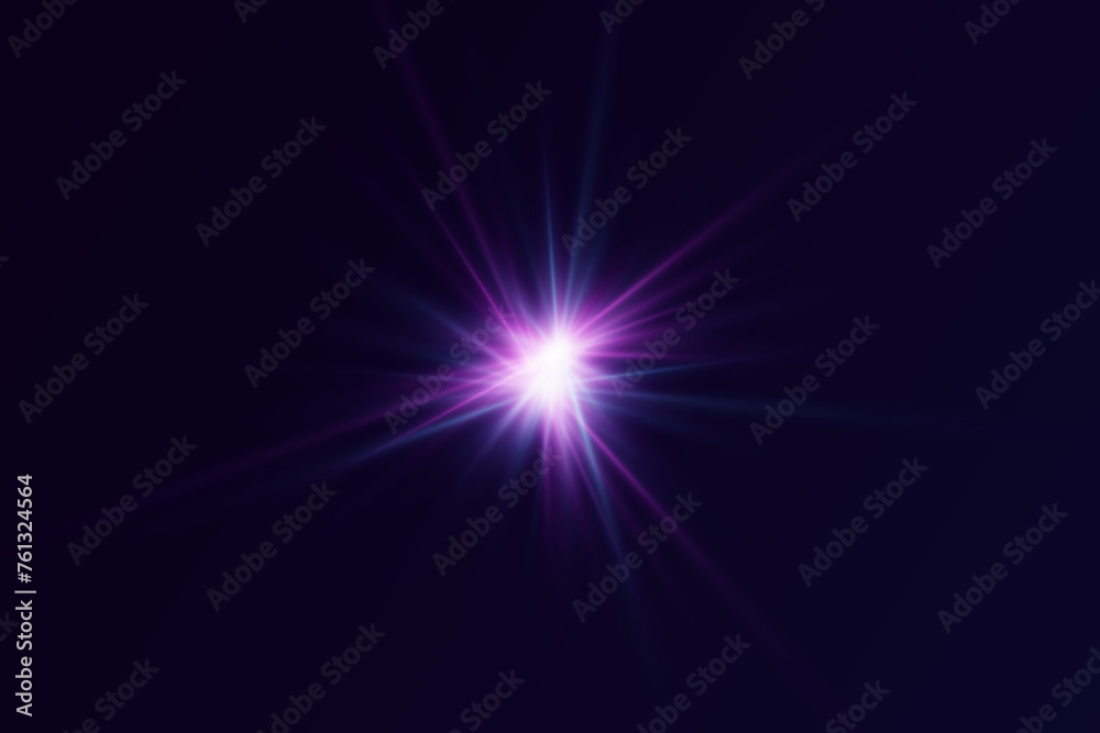 Dynamic flare of light. Explosion of bright light with flash rays. Special effect of star and lenses.