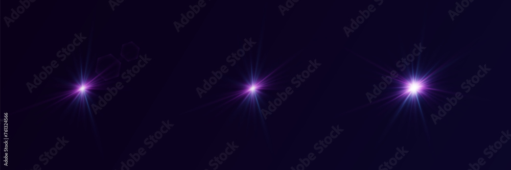 Set of glare and light. Explosion of bright light with flash rays. Star special effect.