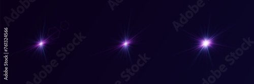 Set of glare and light. Explosion of bright light with flash rays. Star special effect.
