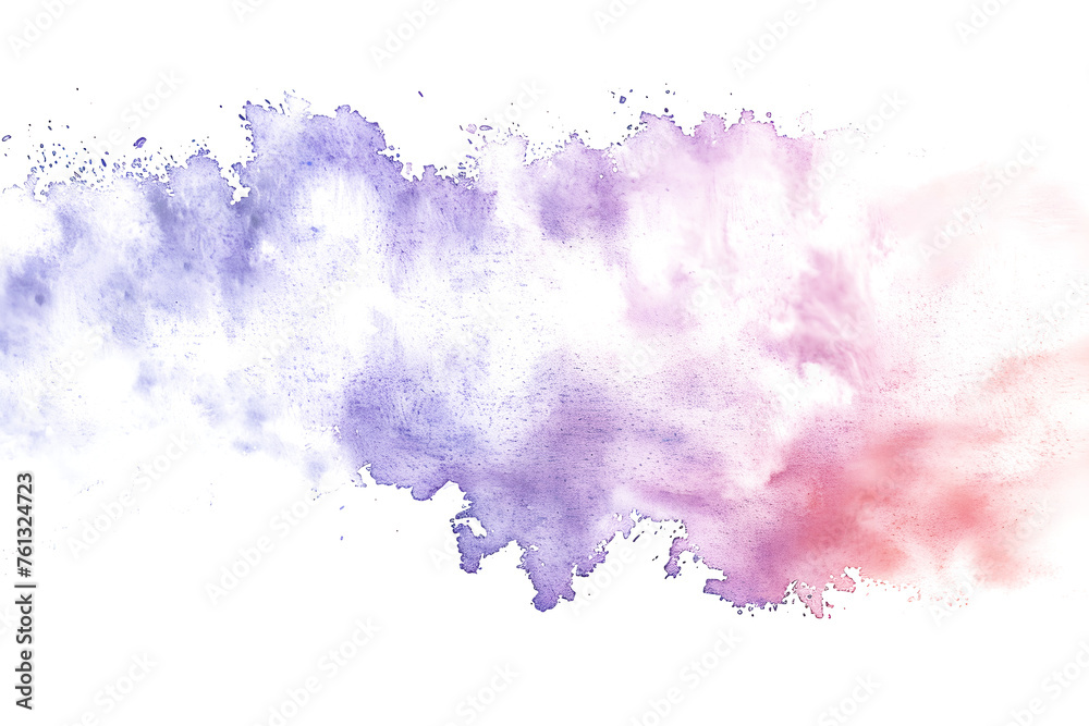Dreamy lavender and coral watercolor ombre on white background.