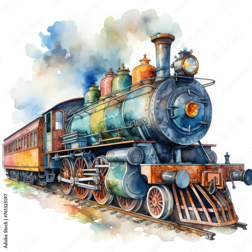 Fototapeta premium Watercolor Seamless STEAM TRAIN Illustration, Generative Ai