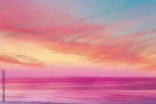 Serene Sunset Horizon Over Calm Ocean Waters with Pastel Sky and Tranquil Sea - Peaceful Nature Background for Relaxation and Meditation © pisan