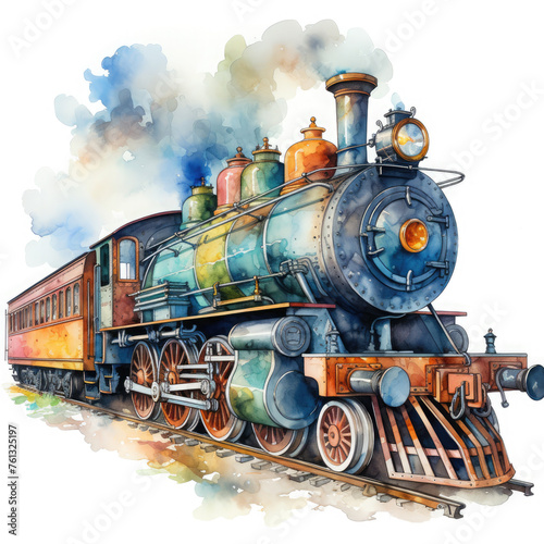 Watercolor Seamless STEAM TRAIN Illustration, Generative Ai