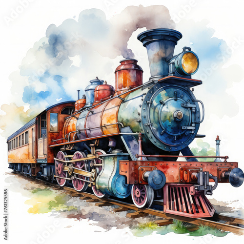 Watercolor Seamless STEAM TRAIN Illustration, Generative Ai