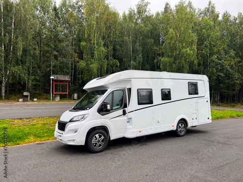 Motorhome camper in a campsite near Oslo, south Norway. Europe