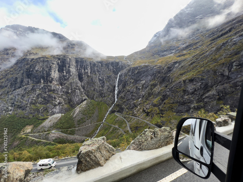 Motorhome camper in autumn in Trollstigen road in Norway, Europe photo