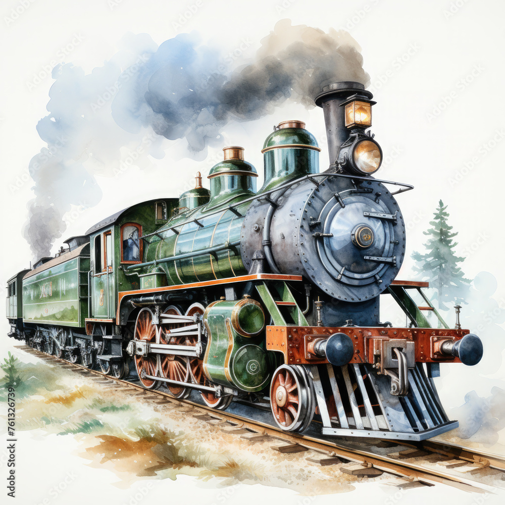Watercolor Seamless STEAM TRAIN Illustration, Generative Ai Watercolor Seamless STEAM TRAIN Illustration, Generative Ai