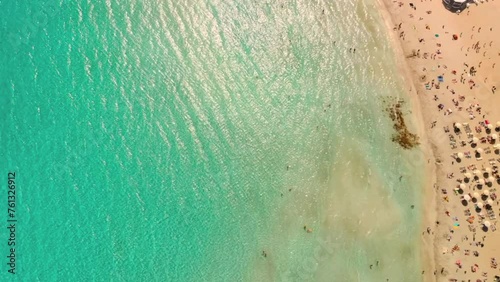 Sandy Beach Crystal Clear Waters Nissi beach Island of Cyprus aerial view photo