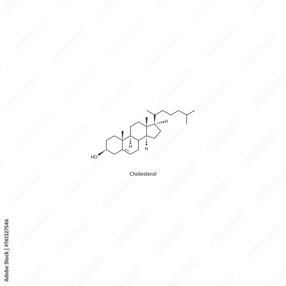 Cholesterol skeletal structure diagram. compound molecule scientific illustration on white background. Cholesterol skeletal structure diagram. compound molecule scientific illustration on white background.