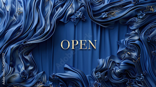 open font on blue card 3d art  on the first day of business. open for New normal. Small business, welcome, restaurant, home made photo
