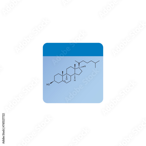 Cholesterol skeletal structure diagram. compound molecule scientific illustration on blue background.