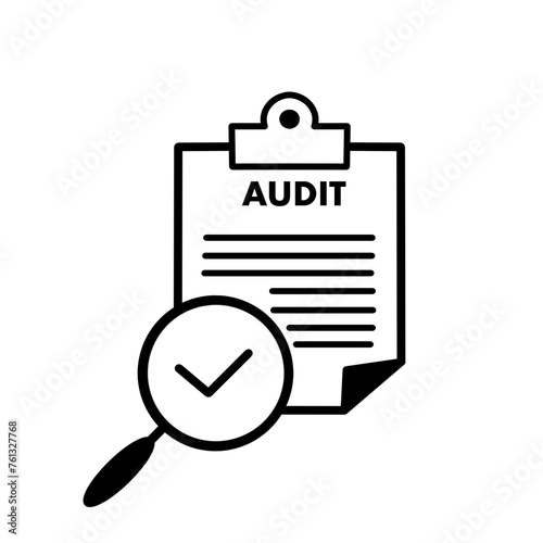 audit icon in outline style on white background, Document inspection icons such as quality, finance, production