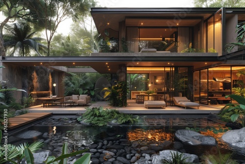 Concept of a modern Balinese glass villa.