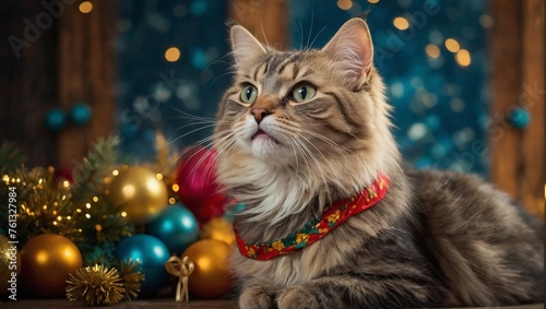 cat with christmas decorations