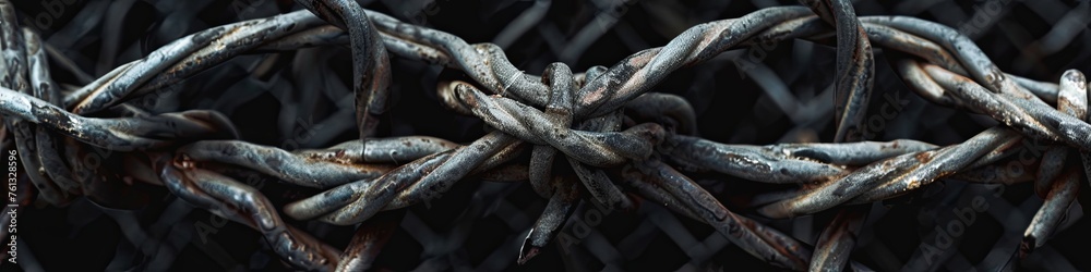 Barbed wire and barbed wire fence to prevent intruders from entering. prisons. generative ai Barbed wire and barbed wire fence to prevent intruders from entering. prisons. generative ai