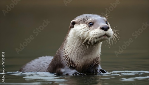 An Otter With Its Head Raised Alert To Any Sounds