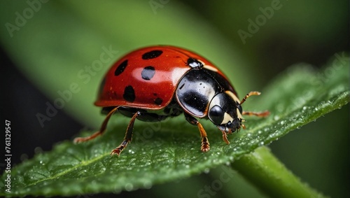 close-up macro photo of ladybug on leaf © Vugar & Salekh