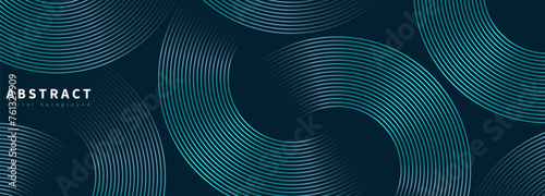 Dark blue abstract geometric vector background with circular lines.