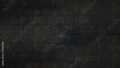 dunkler Hintergrund, rostige genietete Stahlplatten photo