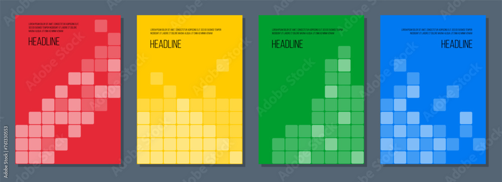 brochure cover vector template, education notepad or science catalog design, four colors posters set brochure cover vector template, education notepad or science catalog design, four colors posters set