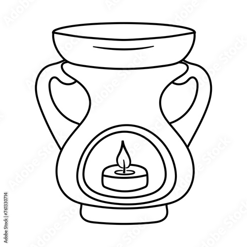 Aroma lamp with candle for SPA and aromatherapy. Hand drawn doodle vector illustration.