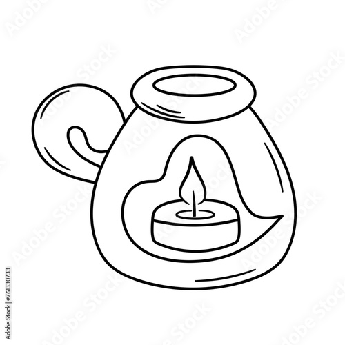 Aroma lamp with candle for SPA and aromatherapy. Hand drawn doodle vector illustration.
