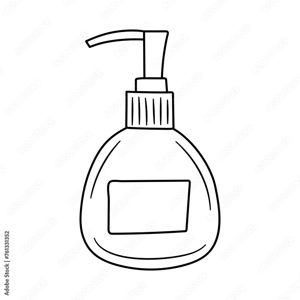 Cosmetic bottle with dispenser. Hand drawn doodle vector illustration. Cosmetic bottle with dispenser. Hand drawn doodle vector illustration.