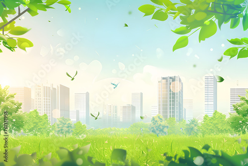 Environment friendly city with green areas and sustainable lifestyle architecture