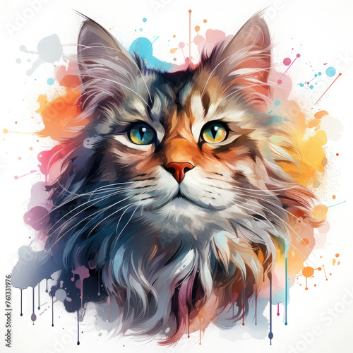 Watercolor Celestial Cat Illustration  Generative Ai