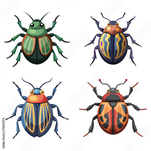  Beetle flat animal vector set pro style illustration.