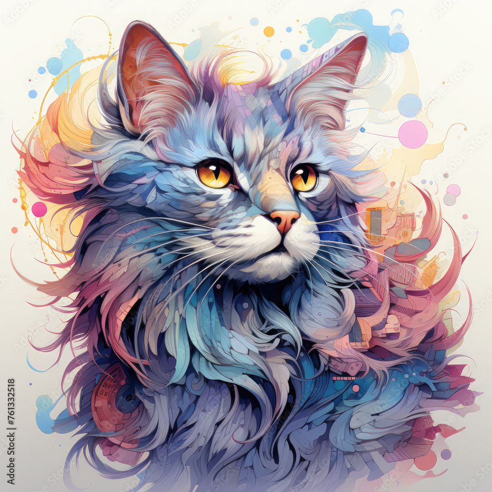 Watercolor Celestial Cat Illustration, Generative Ai Watercolor Celestial Cat Illustration, Generative Ai
