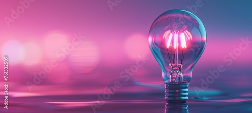 Bright neon lights highlighting light bulb in open space, colorful and vivid display
