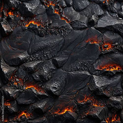 Seamless luxurious rough raw black lava rock background texture, Tile able natural dragon stone or obsidian cave wall repeat pattern, rock texture and pattern, design template, wallpaper, abstract art