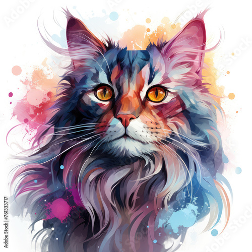 Watercolor Celestial Cat Illustration, Generative Ai © Artist