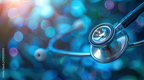  stethoscope on blur background,  Healthcare, hospital, medical center , health care concept  photo