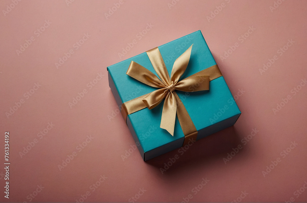 Open gift box on color background top view Mock up