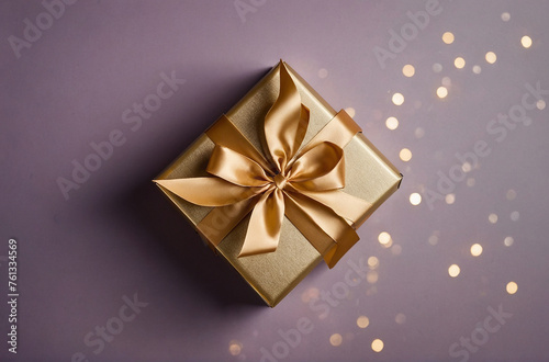 Open gift box on color background top view Mock up