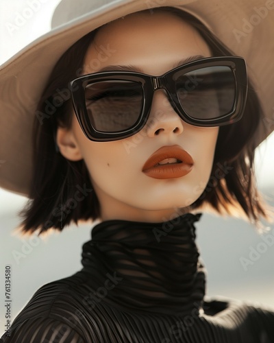 Woman wearing oversized sunglasses with a cool and mysterious look.