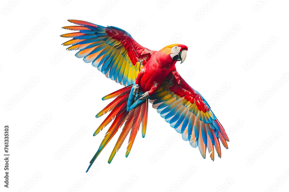 Fototapeta premium Vibrant colored Macaw in mid flight
