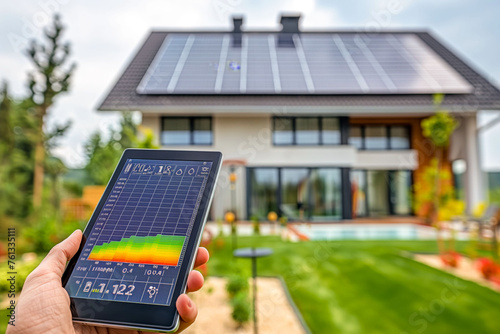 Home Solar Power Monitoring: Handheld Device Showing Energy Production Graph
