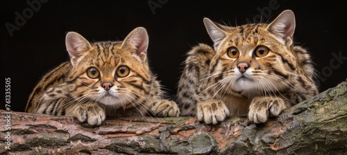 Geoffroy s cat and kitten portrait with text space on the left for versatile usage photo