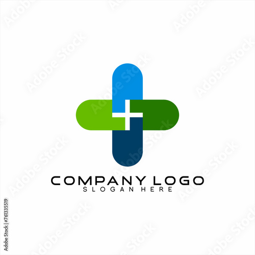 Medical logo. Illustration of capsule with plus sign concept.