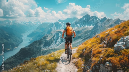 Man Riding Bike Down Mountain Trail