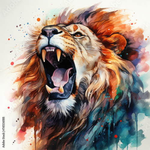 Watercolor Roaring Lion Illustration  Generative Ai